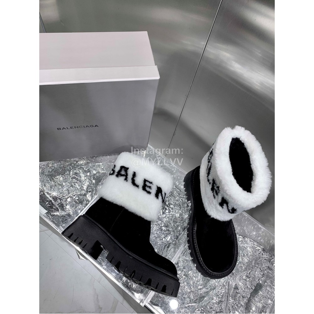 Balenciaga Winter Printed Letter Warm Lamb Wool Boots For Women