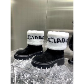 Balenciaga Winter Printed Letter Warm Lamb Wool Boots For Women