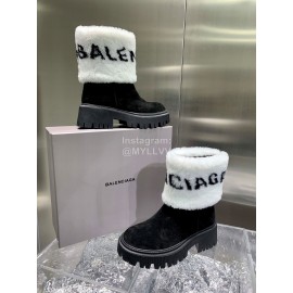 Balenciaga Winter Printed Letter Warm Lamb Wool Boots For Women