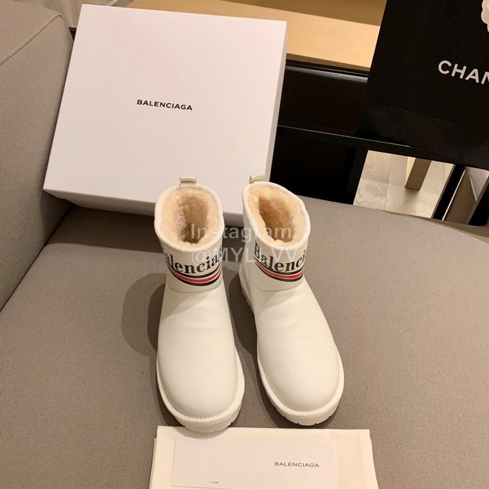 Balenciaga Autumn Winter Printed Letter Warm Lamb Wool Boots For Women White