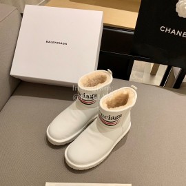Balenciaga Autumn Winter Printed Letter Warm Lamb Wool Boots For Women White