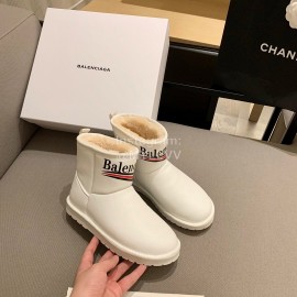 Balenciaga Autumn Winter Printed Letter Warm Lamb Wool Boots For Women White