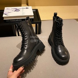 Balenciaga Autumn Winter New Soft Leather Lace Up Martin Boots For Women Black