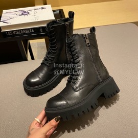 Balenciaga Autumn Winter New Soft Leather Lace Up Martin Boots For Women Black