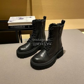 Balenciaga Autumn Winter New Soft Leather Lace Up Martin Boots For Women Black