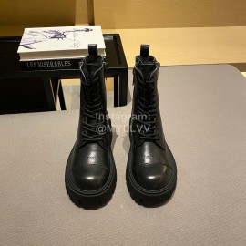 Balenciaga Autumn Winter New Soft Leather Lace Up Martin Boots For Women Black