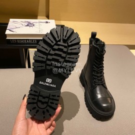 Balenciaga Autumn Winter New Soft Leather Lace Up Martin Boots For Women Black