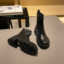 Balenciaga Autumn Winter New Soft Leather Lace Up Martin Boots For Women Black