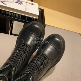 Balenciaga Autumn Winter New Soft Leather Lace Up Martin Boots For Women Black