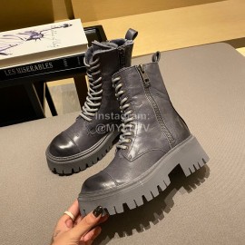 Balenciaga Autumn Winter New Soft Leather Lace Up Martin Boots For Women Gray