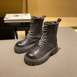 Balenciaga Autumn Winter New Soft Leather Lace Up Martin Boots For Women Gray