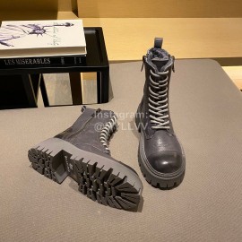 Balenciaga Autumn Winter New Soft Leather Lace Up Martin Boots For Women Gray