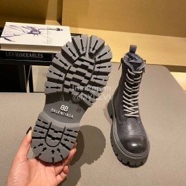 Balenciaga Autumn Winter New Soft Leather Lace Up Martin Boots For Women Gray