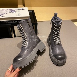 Balenciaga Autumn Winter New Soft Leather Lace Up Martin Boots For Women Gray