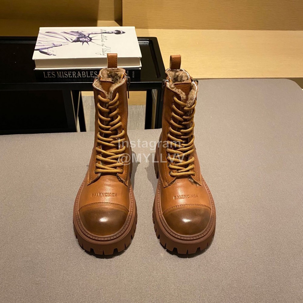Balenciaga Autumn Winter New Soft Leather Lace Up Martin Boots For Women Brown
