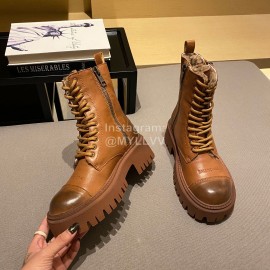 Balenciaga Autumn Winter New Soft Leather Lace Up Martin Boots For Women Brown