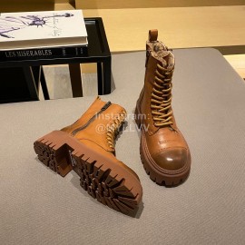 Balenciaga Autumn Winter New Soft Leather Lace Up Martin Boots For Women Brown