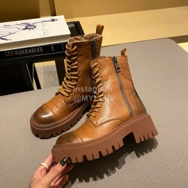 Balenciaga Autumn Winter New Soft Leather Lace Up Martin Boots For Women Brown