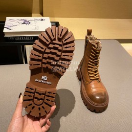 Balenciaga Autumn Winter New Soft Leather Lace Up Martin Boots For Women Brown