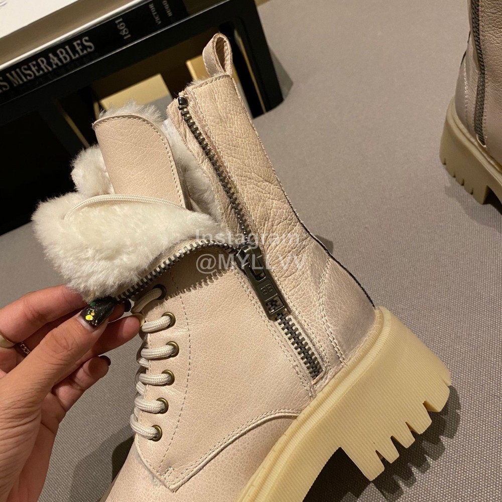 Balenciaga Autumn Winter New Soft Leather Lace Up Martin Boots For Women Khaki