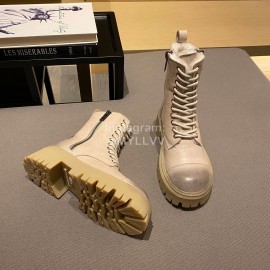 Balenciaga Autumn Winter New Soft Leather Lace Up Martin Boots For Women Khaki
