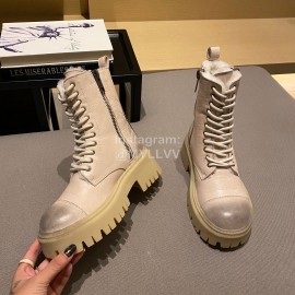 Balenciaga Autumn Winter New Soft Leather Lace Up Martin Boots For Women Khaki
