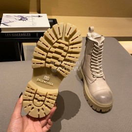 Balenciaga Autumn Winter New Soft Leather Lace Up Martin Boots For Women Khaki