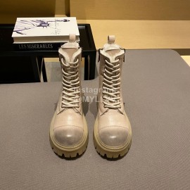 Balenciaga Autumn Winter New Soft Leather Lace Up Martin Boots For Women Khaki