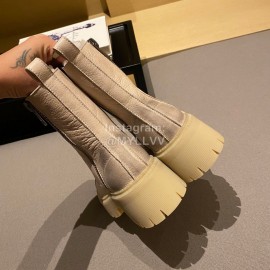 Balenciaga Autumn Winter New Soft Leather Lace Up Martin Boots For Women Khaki