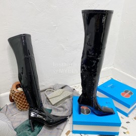 Balenciaga Autumn Winter Black Leather Elastic Pu High Heel Long Boots
