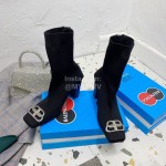 Balenciaga Autumn Winter Leather Elastic Woven Socks Boots Black