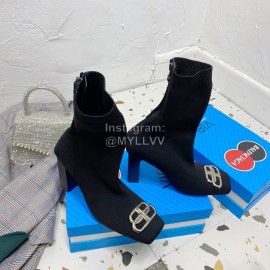 Balenciaga Autumn Winter Leather Elastic Woven Socks Boots Black