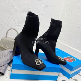 Balenciaga Autumn Winter Leather Elastic Woven Socks Boots Black