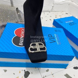 Balenciaga Autumn Winter Leather Elastic Woven Socks Boots Black