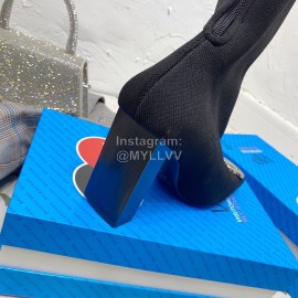 Balenciaga Autumn Winter Leather Elastic Woven Socks Boots Black