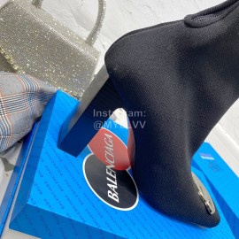 Balenciaga Autumn Winter Leather Elastic Woven Socks Boots Black