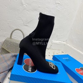 Balenciaga Autumn Winter Leather Elastic Woven Socks Boots Black