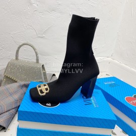 Balenciaga Autumn Winter Black Leather Elastic Wov..