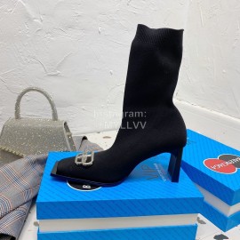 Balenciaga Autumn Winter Leather Elastic Woven Black Socks Boots