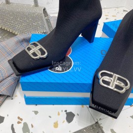 Balenciaga Autumn Winter Leather Elastic Woven Black Socks Boots