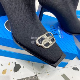 Balenciaga Autumn Winter Leather Elastic Woven Black Socks Boots