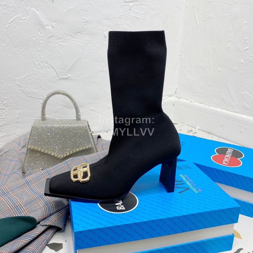 Balenciaga Autumn Winter Leather Elastic Woven Socks Boots