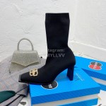 Balenciaga Autumn Winter Leather Elastic Woven Socks Boots