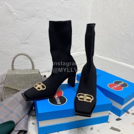 Balenciaga Autumn Winter Leather Elastic Woven Socks Boots