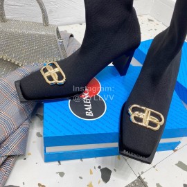 Balenciaga Autumn Winter Leather Elastic Woven Socks Boots