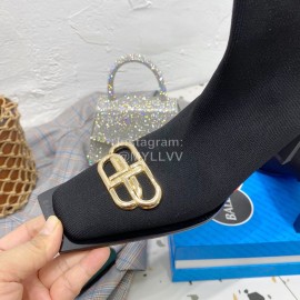 Balenciaga Autumn Winter Leather Elastic Woven Socks Boots