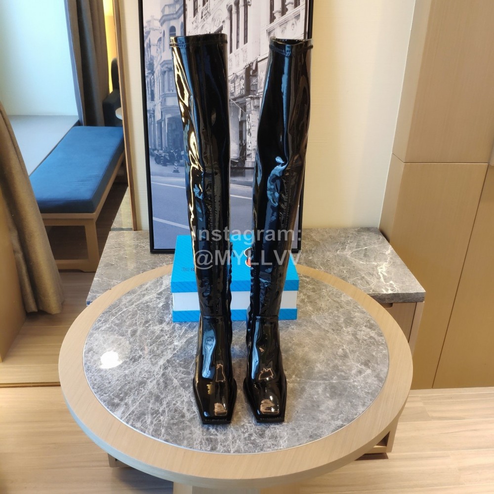 Balenciaga Autumn Winter Black Patent Leather Knee High Heels Boots