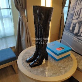 Balenciaga Autumn Winter Black Patent Leather Knee High Heels Boots