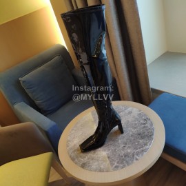 Balenciaga Autumn Winter Black Patent Leather Knee High Heels Boots