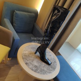 Balenciaga Autumn Winter Black Patent Leather Knee High Heels Boots